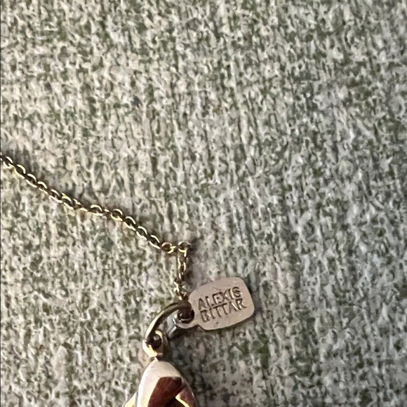 Alexis Bittar Elegant Gold Necklace with Interlocking circles and three stones. - Picture 2 of 2